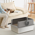 Jotesnew 2 Pack 28" Extra Large XXXL Stainless Steel Cat Litter Boxes with Lid Metal Cat Litterbox Pan for Big Cats and Multiple Cats, Anti-Leakage, Easy Cleaning, Include Scoop