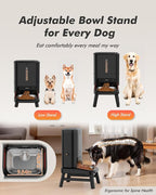 Automatic Dog Feeder for Large Breed with Camera - 15L/ 64 Cups Anti-Clog 5G WiFi Dog Food Dispenser for 2-23mm Kibble, Elevated Stand, Large Food Tray, 1080P HD Video with Night Vision, Keeps Fresh