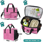 PetAmi Dog Travel Bag Organizer, Pet Travel Kit with 2 Food Containers & 2 Collapsible Dog Bowls, Pet Supplies Tote with Luggage Sleeve, Weekend Road Trip Camping Essentials, Pink, Medium