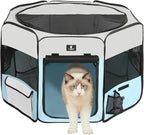 X-ZONE PET Dog Playpen Portable Pet Play Pens for Puppies, Cat, Rabbit, Chicks, Foldable Exercise Play Tent Kennel Crate, Indoor/Outdoor Travel Camping Blue Large
