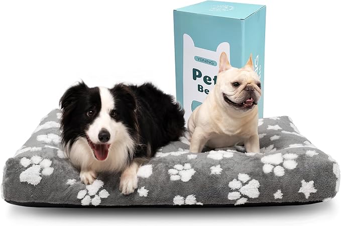 Cute Fluffy Dog Beds for Extra Large Dogs, 41"x 28", Grey Paw | Thick Dog Bed for Crate Kennel, Pet Bed with Removable Washable Cover, Anti-Slip Bottom