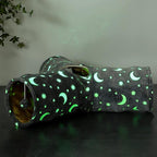 Cat Tube Tunnel with Plush Ball Toys Collapsible Self-Luminous, for Cat Small Pets Bunny Rabbits, Kittens, Ferrets,Puppy and Dogs Grey Moon Star 3 Way