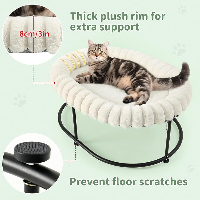 Sunhoo Elevated Cat Bed for Indoor Cats Raised Kitten Hammock Large High Puppy Cot Off Floor Self-Supporting Small Pet Chair with Metal Frame Washable Cushion Easy Assembly 23 * 17 * 8.3 in (White)