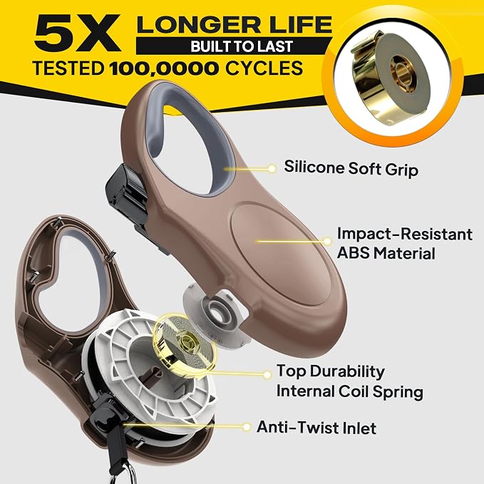 Fida Retractable Dog Leash, 16ft Heavy Duty Pet Walking Leash for X-Small/Small/Medium/Large Dog or Cat up to 110 lbs, Tangle Free. One-Hand Brake (Large, Coffee)