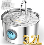 108oz/3.2L Stainless Steel Cat Water Fountain with Detachable Tank, Easy to Clean & Assemble, Pet Drinking Dispenser with Quiet Operation & LED Light, Gifts for Cats, Dogs and Small Pets