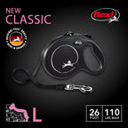 FLEXI® Classic Tape Retractable Dog Leash, Large, 26 ft - Black | German engineered, original flexi leash, durable quality for dogs up to 110 lbs, tangle-free, walking, reliable brake system