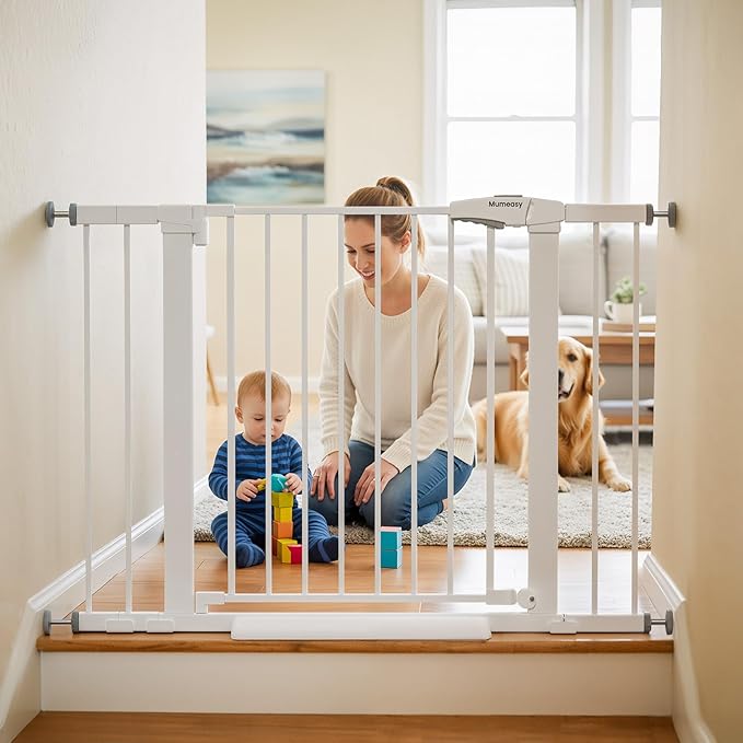 Mumeasy 29.7-43" Baby Gate, Adjustable Safety Gate for Stairs & Doorways | No drill installation, auto close door, one hand operation, adjustable width, for dogs pets babies toddlers