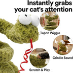 ZEZE Forest Snake Spring Interactive Cat Toy with Scratch Base, Bouncy Spiral Plush Teaser with Crinkle Sound & Ribbon, Self-Play Boredom Relief for Indoor Cats