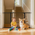 Mumeasy 29.7–51 Inch Extra Wide Baby Gate for Stairs, Extra Long Indoor Dog Gate for Doorways, Pressure Mounted Walk Thru Child Gate with Auto-Close, No-Drill Safety Pet Gate with Door for House,Black