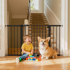 Mumeasy 29.7–51 Inch Extra Wide Baby Gate for Stairs, Extra Long Indoor Dog Gate for Doorways, Pressure Mounted Walk Thru Child Gate with Auto-Close, No-Drill Safety Pet Gate with Door for House,Black