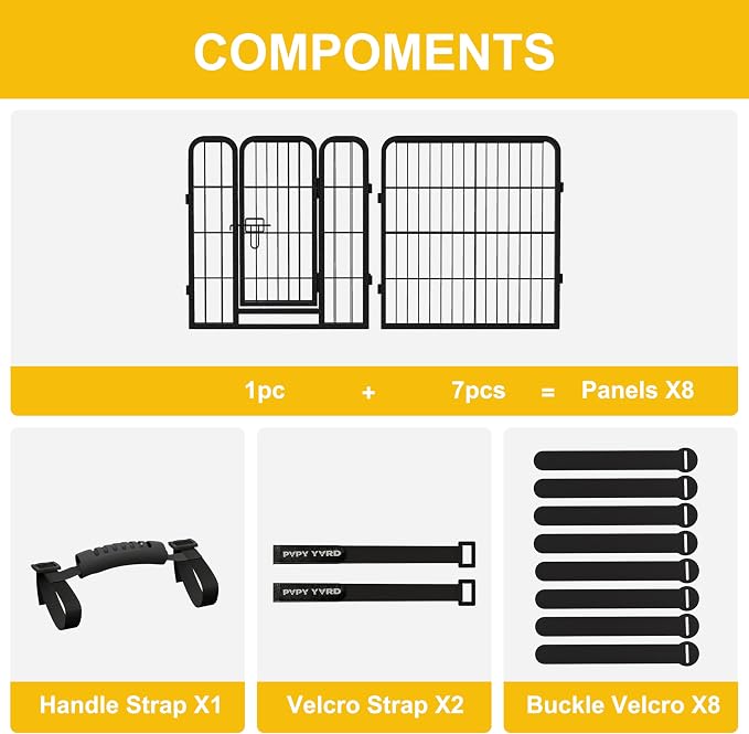 Heavy-Duty Iron Dog Playpen Outdoor Indoor,24 inch 8 Panels Dog Fences for RV Camping/Yard/Garden,Portable Dog Play Pen for Dogs,Puppies,Small Animals,Black Silver