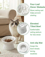 TRUVIC Ceramic Slow Feeder Cat Bowl, 15° Tilted Elevated Cat Slow Eating Bowl for Neck Protection, Anti Vomiting Dog Slow Feeder, Whisker Friendly & No Black Chin for Cats and Small Dogs, White