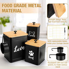 Jingmore Metal Dog Treat Containers Set of 3 with Bamboo Lids and Spoon Airtight 7+3+2 lbs Dog Food Snack Jars with DIY Labels Big Pet Cookie Storage Jar for Kitchen Counter(Black,Classic)