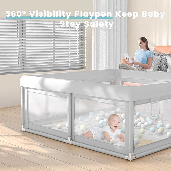 Hiaksedt Baby Playpen with Mat and Ocean Balls 50 x 50 inch | Small Playpen for Babies and Toddlers Baby Fence Playards