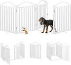 BHG Metal No-Assembly Freestanding Dog Gate with Door Walk Through, Extra Wide 96", Extra Tall 32" Pet Gate, Accordion Puppy Folding Playpen Dog Fence for Indoor & Outdoor, with 2PCS Support - White