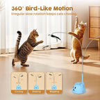 Interactive Cat Toys for Indoor Cats, 360° Automatic Spin Flying Bird Wand | 8cm Suction Cup & Weighted Base, Silicone-Protected Rod, USB Rechargeable with Replaceable Feather & Streamer Attachments