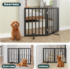 Semiocthome Bamboo Dog Gates Indoor 2-Panel Freestanding Puppy Gates for The House with 2 Metal Stands 24" H Folding Wood Pet Gate for Stairs Doorway, Fully Assembled Safety Fence - Black
