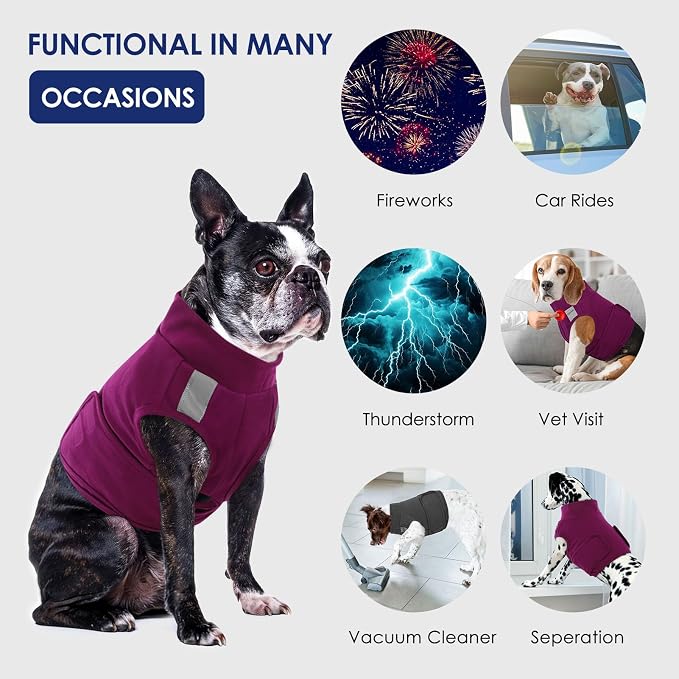 KOESON Reflective Dog Anxiety Vest, Adjustable & Breathable Thunder Jacket for Dogs, Lightweight & Soft Calming Vest for Dogs, Stress Relief Dog Compression Shirt for Thunder, Fireworks, Separation