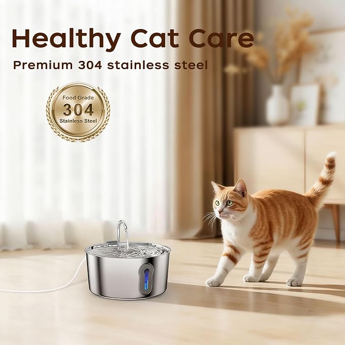 4L/135oz Large Cat Water Fountain Advanced 304 Stainless Steel with Detachable Tank, Easy to Clean, Automatic Pet Fountain Quiet Cats Water Dispenser, Dogs (135oz Large Cat Fountain)