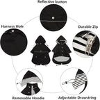 Morezi Dog Zip Up Raincoat with Reflective Buttons, Rain/Water Resistant, Adjustable Drawstring, Removable Hood, Raincoats with Legs 8lbs to 80lbs Available - Black - S