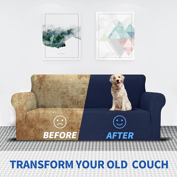 MAXIJIN Stretch Oversized Couch Covers for 3 Cushion Couch (91"-110"), 1-Piece Large Sofa Cover Slipcover Furniture Protector for Kids,Dogs (Extra Large, Diamond Pattern Navy Blue)