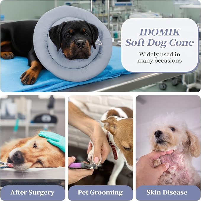 IDOMIK Dog Recovery Collar, Waterproof Soft Dog Cone After Surgery | Comfy Protective Elizabethan Collar Alternative for Dogs Cats, Adjustable Pet Neck Donut Cone Anti-Licking Wounds,Blue,S