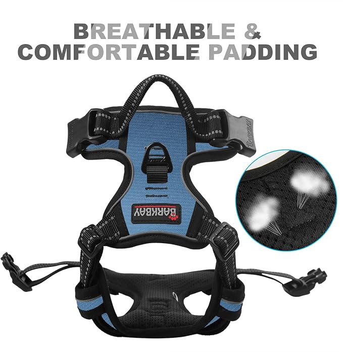 BARKBAY No Pull Dog Harness Front Clip Heavy Duty Reflective Easy Control Handle for Large Dog Walking(Navy,L)