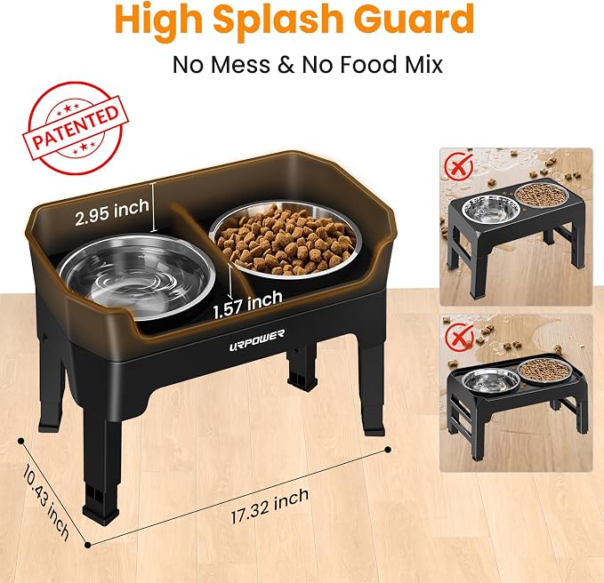 URPOWER Elevated Dog Bowls, 3-in-1 Double Deck Raised Dog Bowl Stand | 4 Height Adjustable Raised Stand with 2 Stainless Steel Food Bowls & Licking Plate for Small, Medium & Large Dogs
