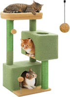 Small Cat Tree for Kittens, 32 in Cat Tower with 2 Cozy Condos | Multi-Level Cat Tree with Scratching Posts, Soft Padded Perch, 2 Dangling Toys