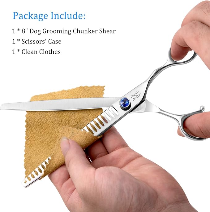 JASON Dog Grooming Chunker Scissors - 8" Blending Thinning Shears 26 Tooth | Ergonomic Cats Scissor Texturizing Shear Pets Trimming Kit with Offset Handle, Sharp, Comfortable, Gift