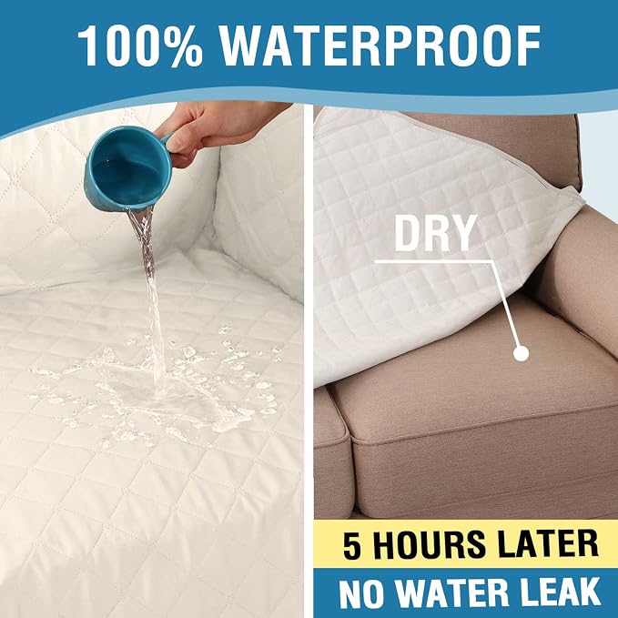 H.VERSAILTEX Chair Sofa Slipcover Sofa Cover 100% Waterproof Couch Cover Furniture Protector Cover with Elastic Straps for Pets Kids Children Dog Cat(Chair, Coconut Milk)