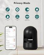Dzees 2K Indoor Security Cameras, 360° WiFi Pet Camera, 2-Pack | Phone app, 5GHz and 2.4GHz WiFi, wired design, 2-way audio, motion tracking, night vision