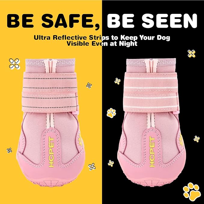 Hcpet Dog Boots, Dog Shoes for Large Dogs, Medium Dog Boots & Paw Protectors, Anti-Slip Dog Booties for Hot Pavement Winter Snow Hiking with Reflective Straps Pink Size 8