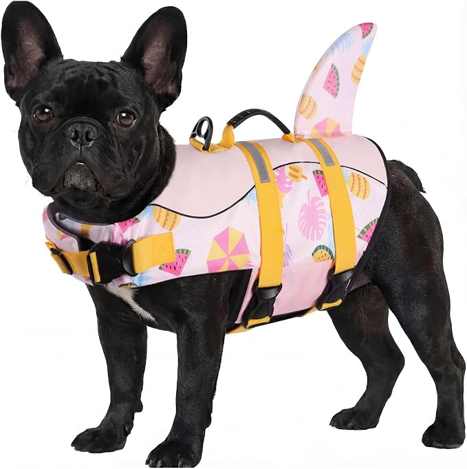 ASENKU Dog Life Jacket - Pet Safety Vest for Swimming & Boating, Shark Life Jacket with Floatation, Dog Lifesavers Swimsuits for Small Medium Large Dogs (Summerpink, S)