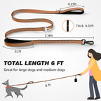 Double Handle Dog Leash with Poop Bag Holder and Car Seat Belt Buckle | Heavy Duty | Double Handle | with Poop Bag Holder | with Car Seat Belt Buckle | Reflective | Lightweight