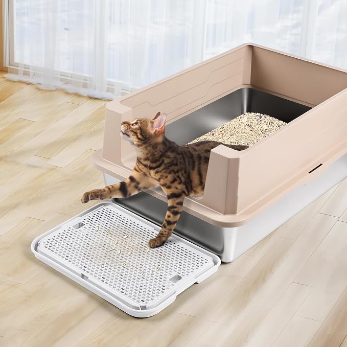 Cat Litter Box Step, Large Cat Litter Ramp with Filter Function, White