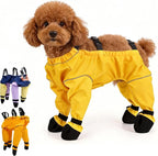 Dog Suspender Booties, Dog Rain Boots with Suspender, Breathable Waterproof Pets Boots, Adjustable Dogs Paws Boot Rain Shoes Leggings for Snow and Rain Days Small to Medium Dogs (Yellow, L)