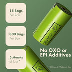 (Not Made In China) 100% Certified Home Compostable Dog Poop Bags,300 Count, Plant Based Refill Rolls, Leakproof Doggie Waste Bag, Unscented, Corn Starch and PBAT, EN 13432 Compliant and TUV Certified