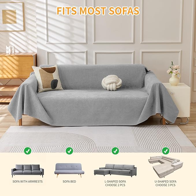 Deep Dream Cat-Scratch Resistant Couch Cover, Waterproof Sofa Cover for 3 Cushion Couch Washable, Pet Friendly Couch Protectors Anti Slip Thickened Sofa Slipcovers for Dogs Pets,91" x 150",Light Grey