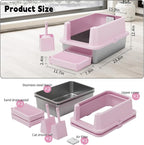 RIZZARI High-Sided Large Cat Litter Box: 2-Pack for Multi-Cat Use | 304 Steel Odor-Resistant Tray / 6.5" High Splash Guard / Dual Anti-Tracking / Built-In Deodorizer / Spacious for Large Breeds