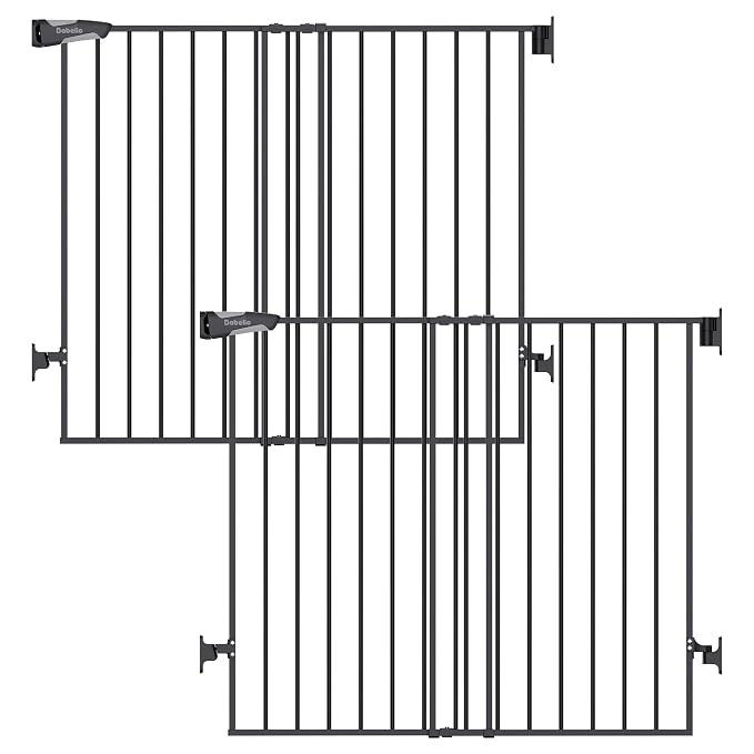 Babelio Baby Gate for Stairs, Kitchen & Doorways, No Bottom Bar| Easy Install| One-Handed Operation| Auto-Close| Hardware Mount Safety Dog Gate (Black - B17, 34" H, 26-43" W-Standard 2 Pcs) | Easy Install| One-handed Opening| Auto-close| Drill Needed I...