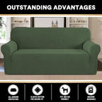 Stretch Sofa Cover Slipcover 1-Piece, Spandex Jacquard Fabric Universal Couch Cover for 3 Cushion, Washable Non Slip Sofa Cover, Pet Friendly (Large Sofa 90"-100",Bronze Green)