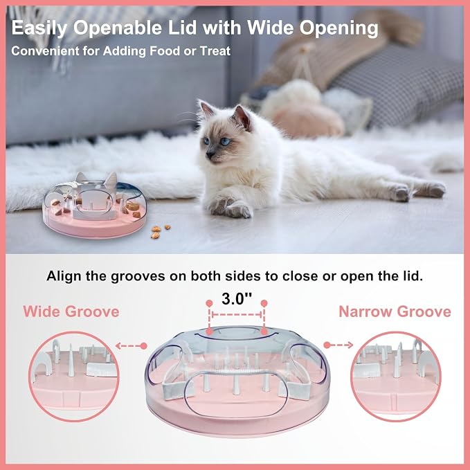 Interactive Cat Treat Puzzle Enrichment Toys, Light Pink | Cat Puzzle Feeder, Slow Feeder, Food Maze, Mental Stimulation Foraging Toys, for Indoor Cats and Kittens
