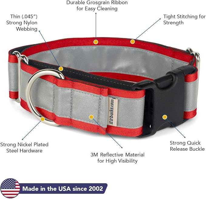 If It Barks - 1.5" Reflective Martingale Collar with Quick Snap Buckle for Dogs - Adjustable - Made in USA - Strong, Durable, and Comfy - Ideal for Training - Fits Most Breeds - Medium, Red