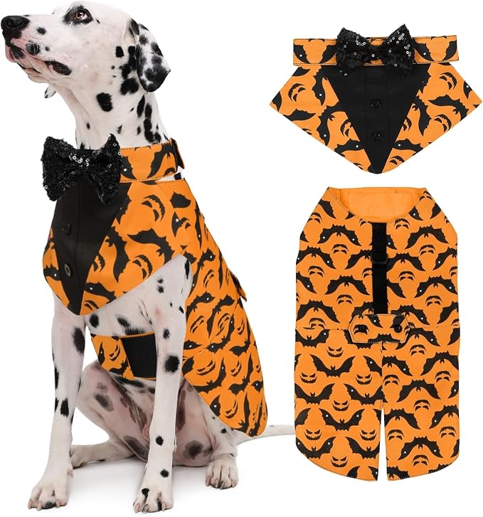 Kuoser Dog Tuxedo, Dog Suit and Bandana Set, Dogs Costume with D-Ring | Formal Dog Outfit with Detachable Bowtie Collar for Wedding, Birthday, Party, Christmas, Halloween, Halloween 2XL