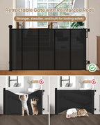 Retractable Baby Gate, Up to 55" Wide Reinforced Retractable Gate | 4 Fiberglass Support Rods for Extra Stability, Fully Retractable Design, 34" Tall for Stairs, Hallways & Doorways, Black
