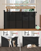 Mesh Dog Gate, 71" Wide 34" Tall Retractable Mesh Baby Gates | Retractable Dog Gate Indoor, One-Hand Use, Baseboard Fit, 6 Reinforced Rods, for Open Kitchen, Living Room & Playroom, Black