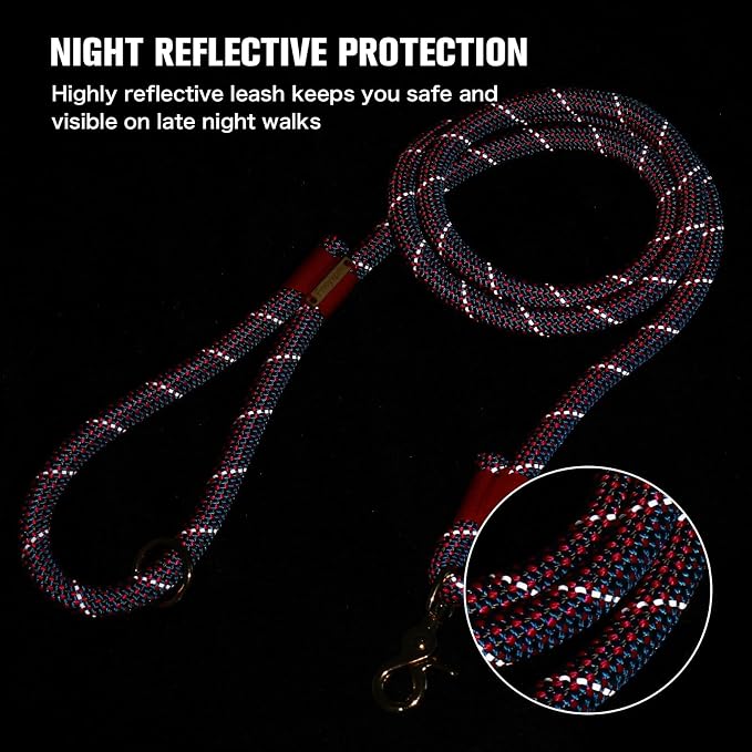 Nylon Rope Dog Leash, Purple, 5 FT - 3/5" | Reflective, Handmade Braided, Heavy Duty, For Medium Large Dogs