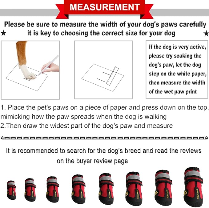 QUMY Dog Shoes for Hot Pavement, Dog Snow Boots & Paw Protectors for Winter | Dog Booties Medium Large Size Dogs, Water-resistant in the Rain, Outdoor Walking, Indoor Hardfloors Skid-resistant Sole Red