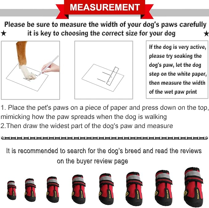 QUMY Dog Shoes for Hot Pavement, Dog Snow Boots & Paw Protectors for Winter | Dog Booties Medium Large Size Dogs, Water-resistant in the Rain, Outdoor Walking, Indoor Hardfloors Skid-resistant Sole Red